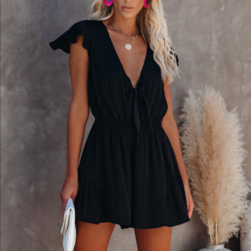 Vici Satin Ruffle Tie Romper
